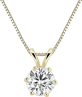 Diamond Wish 1/2 to 3 1/2 Carat Moissanite Round Solitaire Pendant Necklace in 14k Gold (J-K, cttw) 6-Prong 16 to 18 Inch Adjustable Chain Spring Ring