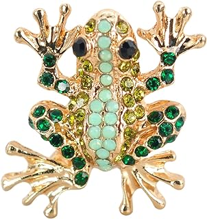 Gold Tone Emerald Crystal Frog Brooch with Durable Alloy Base and Pin Clasp by Gyn&Joy