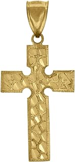 10k Yellow Gold Unisex Nugget Cross Religious Charm Pendant Necklace Measures 48.4x22.20mm Wide Jewelry for Women