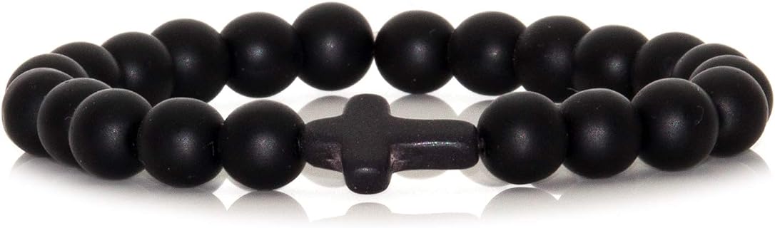 Xusamss Fashion Cross Bracelet 8MM Matte Agate Bead Elastic Bracelet