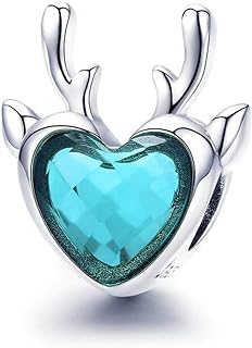 Charm Beads for Bracelets Sterling Silver Pink Love Flower Blue Love Elk Beads Christmas Snowflake Charms for Women Bracelet Snake Chain