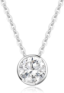 FANCIME Men's 14k White Gold Moissanite Pendant Necklace with Spring Ring Clasp and Cable Chain Design