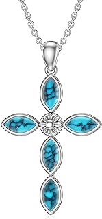 Genuine Turquoise Cross Necklace for Women Sterling Silver Gemstone Western Boho Pendant Jewelry Gifts for Her