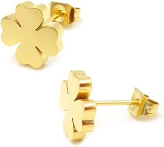 Stainless Steel Four Leaf Clover Post Stud Earrings For Women Girls Gold Silver 9mm
