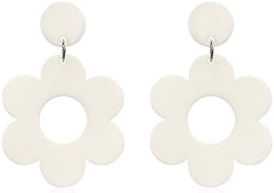 Bohemian 60s 70s Acrylic Flower Daisy Earrings for Women Girls Trendy Resin Hawaii Colorful Floral Daisy Drop Earrings Statement Jewelry Gifts