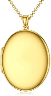 SOULMEET 10K 14K 18K Solid White Gold/Silver Minimalist Style/Infinity Sunflower Heart/Oval Locket Necklace That Holds 1 or 2 Pictures Personalized Photo Locket Necklace Letters Engraving