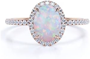 Elegant 10K/14K/18K Gold Engagement Rings for Her - Opal and Diamond Studded, G-H Color, I2-I3 Clarity - Oval Design