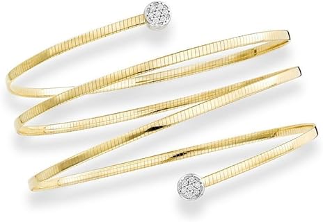 14k Yellow Gold Clasp Bangle Bracelet Adorned with 0.14ct White Diamond, Ideal Jewelry Gift for Stylish Women - Exquisite Wrap Around Cuff Design