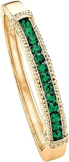 PalmBeach Goldtone Round Simulated Green Emerald, Bangle Bracelet (5mm), Snap Clasp, 8 inches