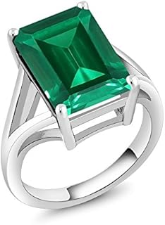Gem Stone King 925 Sterling Silver Emerald Cut Green Simulated Emerald Engagement Ring | 6.50 Cttw | Wedding Anniversary Promise Ring For Women | Available in size 5-9