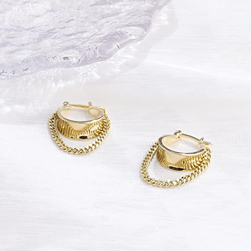 925 Sterling Silver Small Huggie Hoop Earrings for Women Trendy 14K Gold Plated Chain Hoop Flower Dangle Drop Earrings