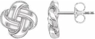 14k White Gold Push Back Diamond Love Knot Stud Earrings by Auriga, Mother's Day Gift for Women