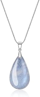 COAI 925 Sterling Silver Teardrop Healing Crystal Necklace, Moonstone/Labradorite/Apatite/Aquqmarine Necklace