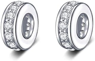 Cubic Zirconia Encrusted Sterling Silver Volleyball Charm Bracelet with Spacer Beads, Compatible with Pandora Bracelets