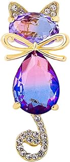 Dainty Rhinestone Cat Animal Brooch Pin for Women Girls Gold Plated Austrian Crystal with Gradient Color Cute Kitten Brooches Lapel Pins Fashion Birthday Christmas Festival Jewelry Gift for Daughter