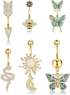 Dochais Belly Buton Rings Surgical Stainless Steel Belly Button Ring for Women Dangle Belly Button Rings Butterfly Cubic Zirconia Navel Barbell Body Piercing
