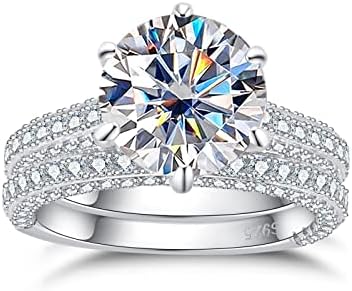 4 Carat Cubic Zirconia Round/Oval Cut Wedding Ring Set for Women, 5A Grade Imitation Diamond, in White Gold Plated Silver