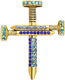 Premium Colorful Crystal Cross Nail Brooch Enamel Rhinestone Screw Cross Brooch Handmade Lapel Pin Trendy Badge Clothes Hat Bag Decoration Accessories for Men and Women