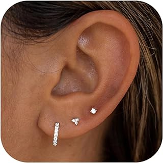 Gokeey Gold Stud Earrings for Women Cute Hypoallergenic Cartilage Piercing Studs for Sensitive Ears Dainty Gold Huggie Hoops Set Jewelry for Girls Teens