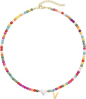 Handmade Gold Plated Initial Choker Necklace with Lobster Clasp & Cable Chain for Women and Girls, Colorful Beaded Design, Ideal Jewelry Gift