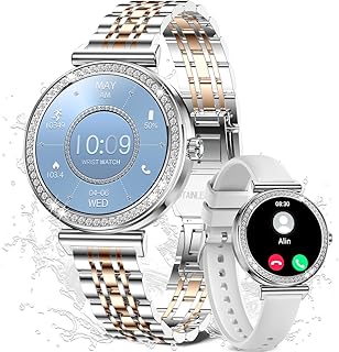安いスマートウォッチ、通話機能付きの1.27インチ、100種類運動モード、IP68防水で、女性向け金銀ベルトの日本国内ブランド正規品