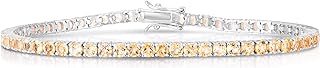 Box With Tongue And Safety Clasp Tennis Charm Bracelet, November Citrine Gem, for Women, Box Chain Design, 925 Sterling Silver