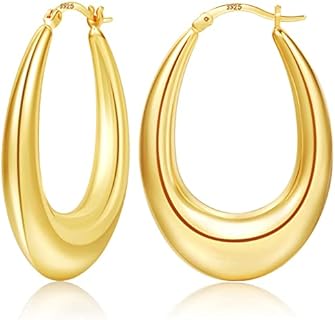 PABBEU Chunky Gold Hoop Earrings for Women, Lightweight 14k Real Gold Plated Hoops Earrings, Hypoallergenic 925 Oval Gold Hoops Earrings, Thick Gold Hoop Earrings for Women Gifts (28mm)