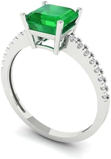 Cushioned Cut Emerald Engagement Ring by Clara Pucci in 18K White Gold for Her, Solitaire with Accent Design