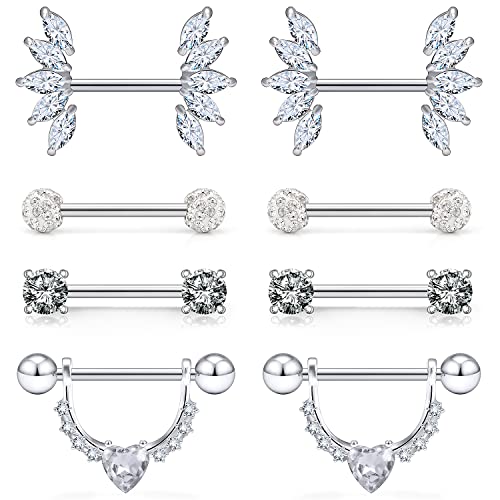 Lcolyoli 14G Surgical Steel Nipple Rings Crystal Nipple Shield Barbell Ring Staight Bar Nipplerings Body Piercing Jewelry for Women Men