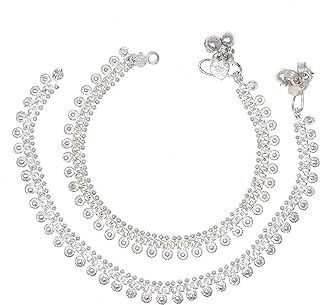 Authentic Indian Alloy Silver-Anklet Pair with S Hook Clasp, Traditional Silver Payal Design Bell Anklet for Women - Ideal for Dance, Weddings, Beach Parties