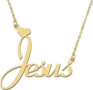 Lobster-Claw Clasp Jesus Pendant Necklace in Gold-Plated Stainless Steel for Women and Moms with Cable Chain, Aoloshow Personalized Name Design