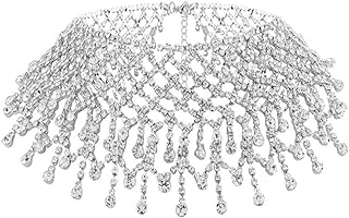 Nicute Festival Rhinestone Choker - White Gold Ball Chain Necklace with S-Hook Clasp for Women and Girls - Dazzling Crystal Design