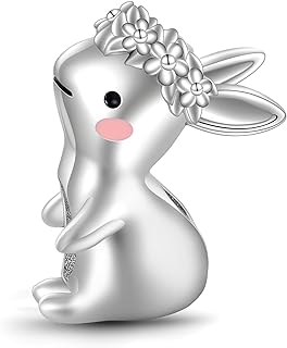 925 Sterling Silver Rabbit Charms with Opal Inlay for Bracelets or Necklaces, Ideal Gift for Women and Girls - Chinese Animal Bead Design