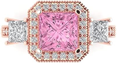Clara Pucci 3.1 ct Princess Cut Simulated Pink Diamond 18K Rose Gold Solitaire W/Accents 3 Stone Anniversary Wedding Engagement Ring