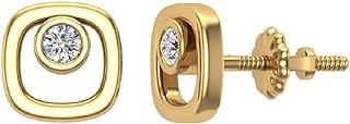 Diamond Earrings Cushion shaped 10K Gold Stud Earrings Bezel 0.10 carat