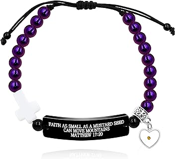 Customized ID Name Plate Bracelet Black Hematite Beads Beaded White Agate Religious Cross Faith Strand Bracelet for Women Girls Charms with Heart Mustard Seed Y1455