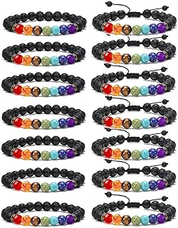WAINIS 2-14 Pcs Men Women 8mm Lava Rock 7 Chakra Aromatherapy Essential Oil Diffuser Bracelet Elastic Natural Stone Yoga Beads Bracelet 14 TC
