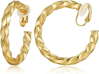 Stylish Brass Gold Hoop Clip-On Earrings in Thick & Big Hoop Design - Hypoallergenic, No Gemstone, Perfect Fashion Statement Gift