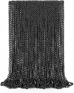 50PCS Bead Necklace, Black Mardi Gras Bead Necklace Party Favors, 33" Metallic Halloween Round Beaded Bulk, Festival Parade Throw Accessories for Mardi Gras Carnival Halloween Party Supplies Decor