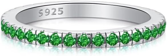 Stackable Rings for Women 925 Sterling Silver White/Green Cubic Zirconia Eternity Band Rings Simulated Diamond Stacking Promise Ring Anniversary Birthday Jewelry Gift for Her Wife Girlfriend