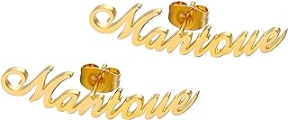 MRENITE 10k 14k 18k Solid Yellow Gold Personalized Name Stud Earrings – Dainty Nameplate Jewelry - Custom Any Name Gift for Women Her