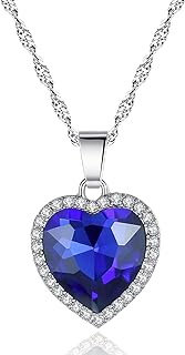 HEYu jewelry Titanic Heart Of The Ocean Love Heart Shaped Necklace With Royal Blue Crystal Pendant For Women Wife