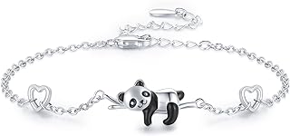 Cute Panda Bracelet Charm with Lobster Claw Clasp, Box Chain and Cubic Zirconia Gems for Women and Girls - 925 Sterling Silver