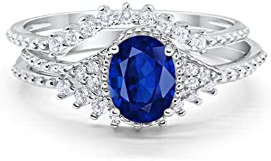 Sterling Silver Art Deco Oval Engagement Ring Set with Cubic Zirconia for Brides, Vintage Design by Blue Apple Co.