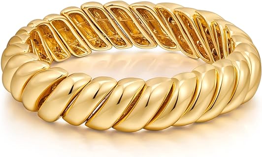 FAMARINE Twisted Thin or Chunky Bangle Bracelet in 14K Gold Plated, Stretchable Elastic Bracelet Couples Love Bracelets