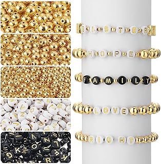 Hicarer Gold Letter Beads for Bracelets in Acrylic with 1600-Piece Round Design, Ideal for Jewelry Making - Perfect Gift for Craft Lovers