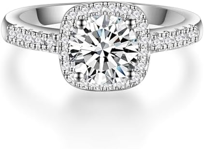 18K White Gold Plated 925 Silver 0.5-2 Carat Moissanite Promise Halo Engagement Promise Eternity Ring for Women