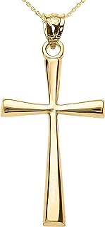 Religious Jewelry 14K Yellow Gold Simple Classic Flared Cross Pendant Necklace with Rolo Chain - Choice of Necklace Length