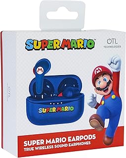 OTL Technologies Bluetooth-Kopfhörer Super Mario V5.0 für Erwachsene, Blau, mit Ladebox und schnellem Pairing, 6 Stunden Spielzeit, ideal für unterwegs und Freizeit