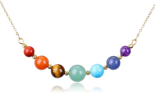 Jovivi 7 Chakra Healing Crystal Necklace for Women Girls Adjustable 14K Gold Plated Natural Crystal Stone Round Beads Choker Necklace Jewelry Birthday Mothers Day Gifts